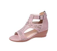 Genérico Sandalia Plana Mujer Comodas Sandalias Cómodas para Mujeres Ladies Fashion Causal Toe Hollow Sandls Out Shoes Sandalias Cuñas Femeninas Sandalia de Mujer Verano Hebilla (Pink,37)