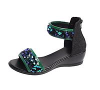 Genérico Sandalia Plana Mujer Cómodas Sandalias Doradas Women'S Heels Sandals Open Toe High Heel Zipper Back Platform Low Block Chunky Heels Dress Shoes Sandalia Minimalistas Mujer Negras (Green,42)