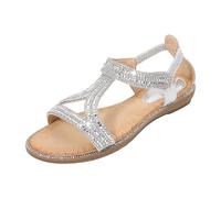 Genérico Sandalia Plana Mujer Cómodas Zapato Verano Mujer Ladies Sandals Summer New Comfortable Fashion Retro Ethnic Style Light Vacation Elastic Heel Casual Flat Sandalia de Cuña Zapatos (Silver,40)