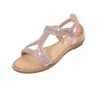 Genérico Sandalia Plana Mujer Cómodas Zapato Verano Mujer Ladies Sandals Summer New Comfortable Fashion Retro Ethnic Style Light Vacation Elastic Heel Casual Flat Sandalia de Cuña (Rose Gold,40)