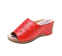 Genérico Sandalia Plana Mujer Pies Anchos Sandalias Blancas Sandalias Romanas de Cuña con Puntera Abierta Y Recorte de Cuero Color Sólido A La para Mujer 43 Tacon Verano (Red,40)