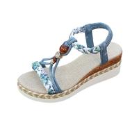 Genérico Sandalias Alpargatas Cuñas Mujer Verano Plataforma Zapatos Bohemia Punta Abierta Confort Brida Tobillo Vacaciones Tacón Sandalias Alpargatas Mujer para Boda, Noche o Salida Vestida, K Azul