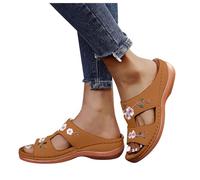 Genérico Sandalias bordadas con flores para mujer, vintage, informales, plantilla suave, ortopédicas, sandalias de cuero bordadas con flores, con soporte para el arco