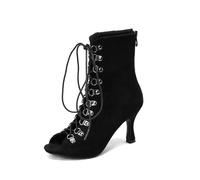 Genérico Sandalias Botín Mujer Peep Toe Cordones Tacón 8 cm Zip Fiesta | Sandalias botín peep toe con cordones, ojales metálicos, cremallera trasera y tacón 8 cm para cena, fiesta y salir