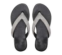 Generico Sandalias Chanclas con punta redonda Mujer - Chanclas Mujer Verano Mar Elegantes Chanclas Slide de Tacón Bajo Cuadrado Zapatos Strappy con Brillantes Chanclas Casual de Piscina y Playa, Negro