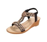 Genérico Sandalias Comodas Mujer Cómodas Zapatos de Verano Women'S Sandals New Summer Comfortable And Fashionable Retro Ethnic Style Lightweight Beach Vacation Elastic Heel Sandalias Cuña (Black,35)