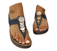 Genérico Sandalias Comodas Mujer Zapatos de Verano Mujer Sandalias de Con Tira Entre Los dedos,Chanclas Cómodas Con detalle Metálico para Caminar A Diario En Verano. (Blue,43)