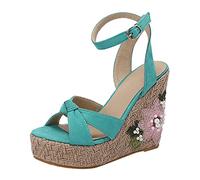 Genérico Sandalias Comodas Mujer Zapatos Ortopedicos Mujer 2026 Summer New Korean Edition Slope Heel Sandals Imitation Grass Weaving Gruesa A de Agua High Heel Sandalias Elevadas (Blue,39)