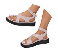 Genérico Sandalias cómodas suela gruesa y color sólido para mujer con cinturón hueco sandalias anchas para mujer que trabaja de pie a la moda con tiras finas efecto metalizado para noche, beige, 39 EU