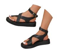 Genérico Sandalias cómodas suela gruesa y color sólido para mujer con cinturón hueco sandalias anchas para mujer que trabaja de pie a la moda con tiras finas efecto metalizado para noche, Le Noir, 39