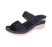 Genérico Sandalias con Plataforma Mujer Comodas Verano Cuña Pantuflas de Verano Para Mujer,Estilo Retro,con Flores Y Palabra,Para Playa,Punta Abierta Y Tacón Bajo. Sandalias (Navy,41)