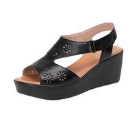 Genérico Sandalias Con Plataforma Mujer Ortopedicas Cuña Sandalias de Mujer,Nuevas de Verano,Con Gruesa Y Pez,Hueca,Zapatos Casuales para Madres. Cerradas Planas Negras (Black,40)