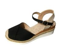 Genérico Sandalias Confort Mujer Pies Anchos Zapato Verano Zapatos de Cuña de Corte con Tira Trasera para Mujer,Zapatos Lona con Bloques Color Y Cuña Sandalias ñ Verano (Black,38)