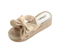 Genérico Sandalias Cuña Mujer Cómodas Zapatos Ortopedicos Playa Slippers Fashion Y Bow Sandals Verano Casual Spring Pantalón Femenino Sandalias Minimalistas Mujer para (Beige,37)