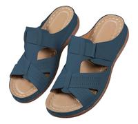 Genérico Sandalias Cuña Mujer Mujer,Estilo Casual,con Punta Abierta,Tipo Chanclas,De Pu,con Correa Ajustable,Ligeras,Ideales para el Verano para La Vida en Casa (Armada, 39)