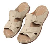 Genérico Sandalias Cuña Mujer Mujer,Estilo Casual,con Punta Abierta,Tipo Chanclas,De Pu,con Correa Ajustable,Ligeras,Ideales para el Verano para La Vida en Casa (Beige, 38)