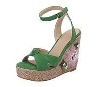 Genérico Sandalias Cuña Mujer Ortopedicas Sandalias Cómodas 2026 Summer New Korean Edition Slope Heel Sandals Imitation Grass Weaving Gruesa A de Agua High Heel de (Green,39)