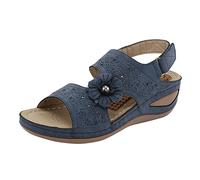 Genérico Sandalias Cuña Mujer Pies Anchos Zapato Verano Mujer Flores Casual Punta Abierta Cuñas Masaje Parte Inferior Transpirable Zapatos Sandalias Ancho Especial Plateadas (Blue,39)