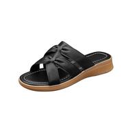Genérico Sandalias Cuña Mujer Pies Anchos Zapatos de Verano Sandalias Planas de Mujer con Tiras,Cómodas Y con Puntera Abierta,Ideales para El Verano Sandalia Ortopedica (Black,40)