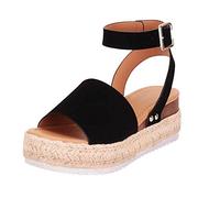 Genérico Sandalias Cuña Mujer Plataforma Zapatos Cómodas Las Sandalias de Los Pies de Goma Los Pies Buckle Tobillas Las Mujeres Tabledo Cerradas Por Delante (Black,37)