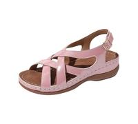 Genérico Sandalias Cuña Mujer Plataforma Zapatos Comodas Women'S Shoes Summer Platform Slides Buckle Ankle Strap Open Toe Walking Comfy Casual Buckle Sandals Cuñas Negras Verano Zapatos (Pink,42)