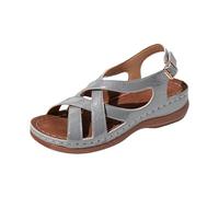 Genérico Sandalias Cuña Mujer Plataforma Zapatos Comodas Women'S Shoes Summer Platform Slides Buckle Ankle Strap Open Toe Walking Comfy Casual Buckle Sandals Cuñas Negras Verano Zapatos (Silver,42)