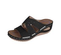 Genérico Sandalias Cuña Mujer Plataforma Zapatos de Verano Fregona Bordada con Parte Inferior Gruesa Y de Pez con Tacón Inclinado Verano para Mujer Sandalias Minimalistas para (Black,38)