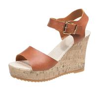 Genérico Sandalias Cuña Mujer Plataforma Zapatos Verano Sandalias de Mujer de Verano Nuevas Con Y Gruesa,Tacón Cuña,Talla Grande,Con Hebilla Una Palabra Y Cerradas (Brown,39)