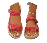 Genérico Sandalias Cuña Mujer Sandalias planas informales de verano con punta abierta y correa ajustable con para un uso diario cómodo (Red, 5)