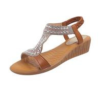 Genérico Sandalias Cuña Mujer Verano Cómodas Zapatos Sandalias de Cuña Elásticas con Punta Abierta Y de Pez para Mujer,Tipo Chanclas Verano ñ Negras Planas (Brown,38)