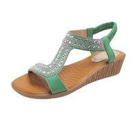 Genérico Sandalias Cuña Mujer Verano Cómodas Zapatos Sandalias de Cuña Elásticas con Punta Abierta Y de Pez para Mujer,Tipo Chanclas Verano ñ Negras Planas (Green,42)