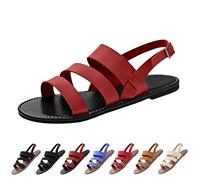 Genérico Sandalias Cuña Mujer Verano Ortopedicas Comodas Sandalias de Verano para Mujer,Estilo de Pez,Talla Grande,Con Punta Redonda,Plana,Tira Al Tobillo,Sandalia Plana (Black,39)
