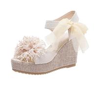 Genérico Sandalias Cuña Mujer Verano Pies Anchos Comodas Las Mujeres Verano Flores Pajarita Con Cordones Casual Punta Abierta Cuñas Cómodos Zapatos de Playa Sandalias Cómodas (Beige,39)