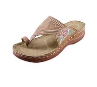 Genérico Sandalias Cuña Mujer Verano Pies Anchos Comodas Size Buckle Female Cómodo Sandalias Bordadas Heel Grandes Dedos de Clip de Femeninas Pala Mujer Hebilla (Brown,40)