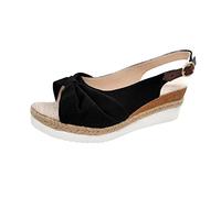 Genérico Sandalias Cuña Mujer Verano Zapatos Ortopedicos Ladies Fashion Solid Color Tejido Casual Bottom Buckle Sandals Sandalias Cuñas Mujer Verano Deportivas (Black,40)