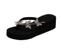 Genérico Sandalias Cuñas para Vestidas Oro Señoras Moda Verano Chanclas Sandalias Rhinestone Casual Zapatillas Piel Caro, beige, 37 EU