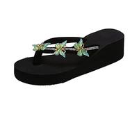 Genérico Sandalias Cuñas para Vestidas Oro Señoras Moda Verano Chanclas Sandalias Rhinestone Casual Zapatillas Piel Caro, verde, 37 EU