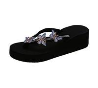 Genérico Sandalias Cuñas para Vestidas Oro Señoras Moda Verano Chanclas Sandalias Rhinestone Casual Zapatillas Piel Caro, azul, 37 EU