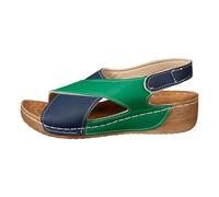 Genérico Sandalias de Boca de Pescado de Gran tamaño con Parte Inferior Gruesa y tacón inclinado de Cuero de Color sólido Retro de Verano para Mujer