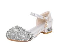 Genérico Sandalias de Cristal Elegantes para Niñas Zapatos de Tacón con Correa para Cómodas Antideslizante para Pequeñas (Silver, 28 Little Child)
