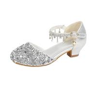 Genérico Sandalias de Cristal para Niñas con Tacón Elegante Zapatos Actuación Pequeñas Eventos (Silver, 28.5 Little Child)