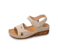 Genérico Sandalias de cuero mujer calzado ligero cómodo y transpirable para uso diario en verano ideal para outfits veraniegos y aventuras urbanas (Beige, 37)