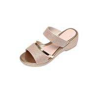 Genérico Sandalias De Cuña con Correa En El Tobillo para Mujer | Sandalias De Mule De Verano Con Plataforma Destalonadas, Punta Abierta Con Doble Tira Brillante Zapatos Casuales