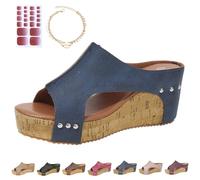 Genérico Sandalias de cuña con plataforma de corcho, cómodas sandalias de cuña para mujer. Cuñas de corcho con plataforma de verano para vestirse, ir al trabajo y hacer compras (2-Blue,38)