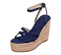 Genérico Sandalias de cuña Mujer Alpargatas Cerradas Zapatos de Plataforma de Punta Abierta Confort Brida Tobillo Alpargatas Cuñas Mujer Vestidas Para la Playa Vacaciones, azul 2, 36 EU