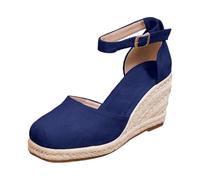 Genérico Sandalias de cuña Mujer Alpargatas Cerradas Zapatos de Plataforma de Punta Cerrada Confort Brida Tobillo Alpargatas Cuñas Mujer Vestidas Para la Playa, Vacaciones, azul, 35 EU