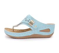 Genérico Sandalias de cuña Mujer Chanclas caladas Claquetas Playa Respirable Desnudo Floral Vestida Zapato Piscina Zapato Plataforma Punta Abierta Zapatillas Ligero Zapatos Ciudad, azul claro, 42 EU