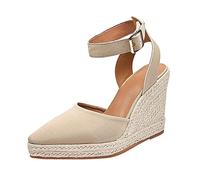Genérico Sandalias de Cuña Mujer Ortopedicas Zapato Comodas Nuevas Sandalias de Cuerda Tejida Paja Puntiaguda Tacón con Parte Inferior Gruesa para Mujer Comodas (Beige,41)