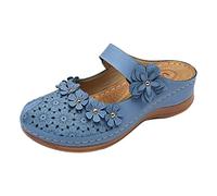 Genérico Sandalias de Cuña Mujer Pies Anchos Zapato Verano Sandalias para Mujer,Damas,Niñas,Cómodas,Ahuecadas,Punta Redonda,Cuñas,Pantuflas 43 Negras Planas (Blue,37)