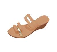 Genérico Sandalias de Cuña Mujer Plataforma Zapatos Cómodas Pantuflas de Verano para Mujer con Gruesa,Cabeza Redonda,Una Palabra, Liso,Una Palabra,Tacón Cuñas (Beige,43)
